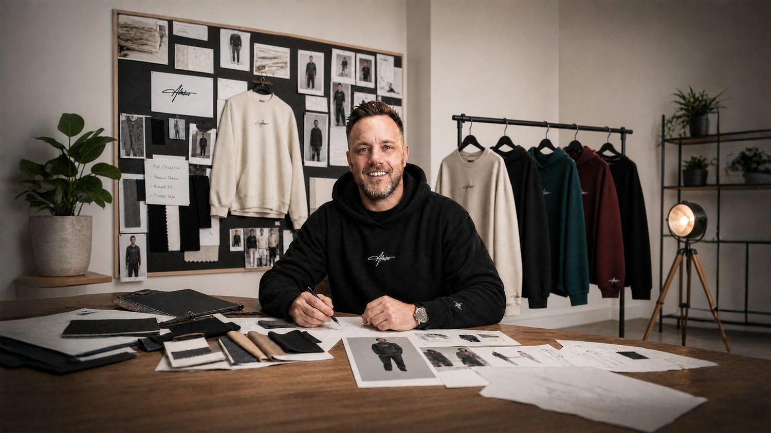 Liam Mason working on the collection in the studio